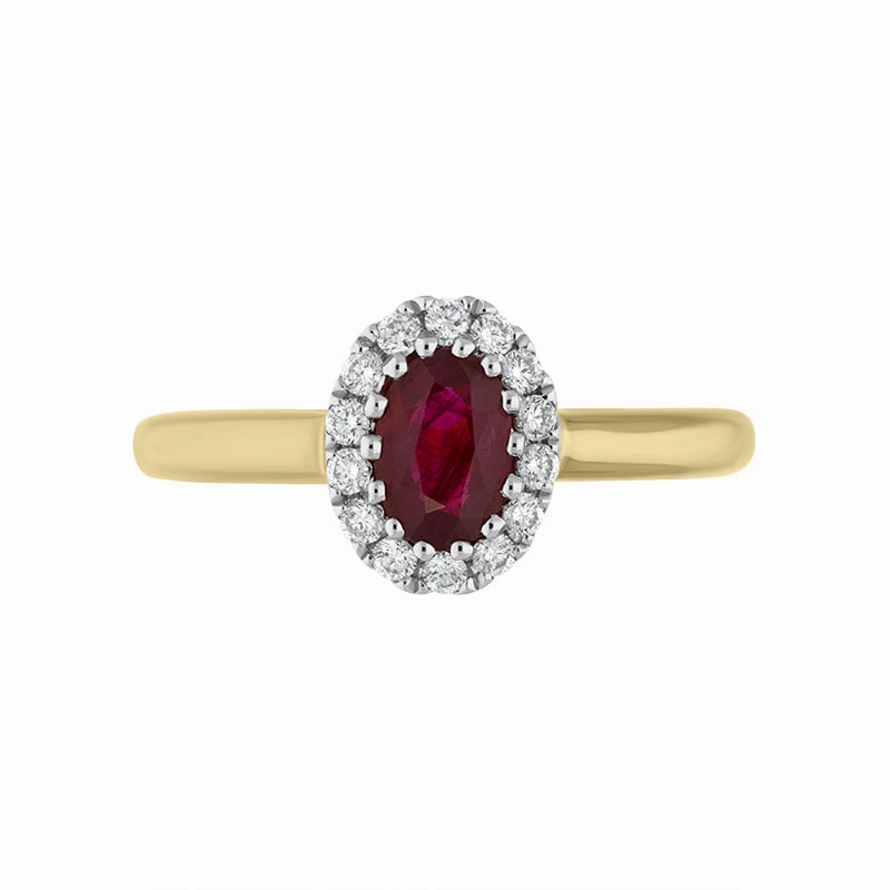 18ct Yellow Gold 0.55ct Ruby Diamond Oval Cluster Ring