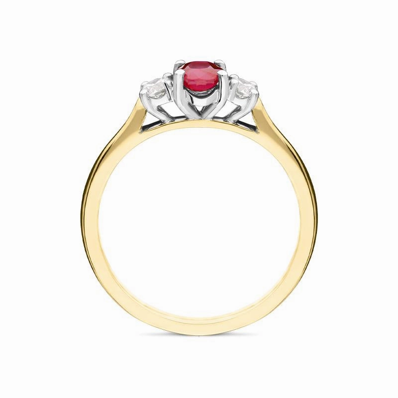 18ct Yellow Gold 0.56ct Ruby and Diamond Trilogy Ring