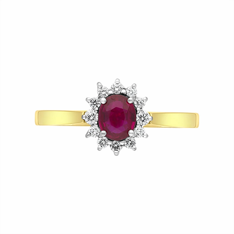 18ct Yellow Gold 0.56ct Ruby Diamond Cluster Ring