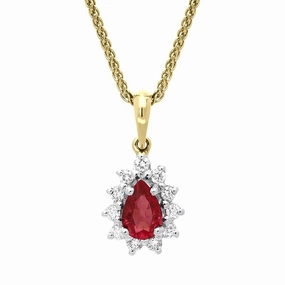 18ct Yellow Gold 0.56ct Ruby Diamond Pear Cluster Necklace