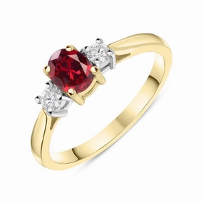 18ct Yellow Gold 0.57ct Ruby Diamond Trilogy Ring
