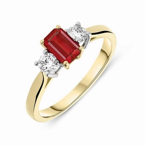 18ct Yellow Gold 0.57ct Ruby Diamond Trilogy Ring