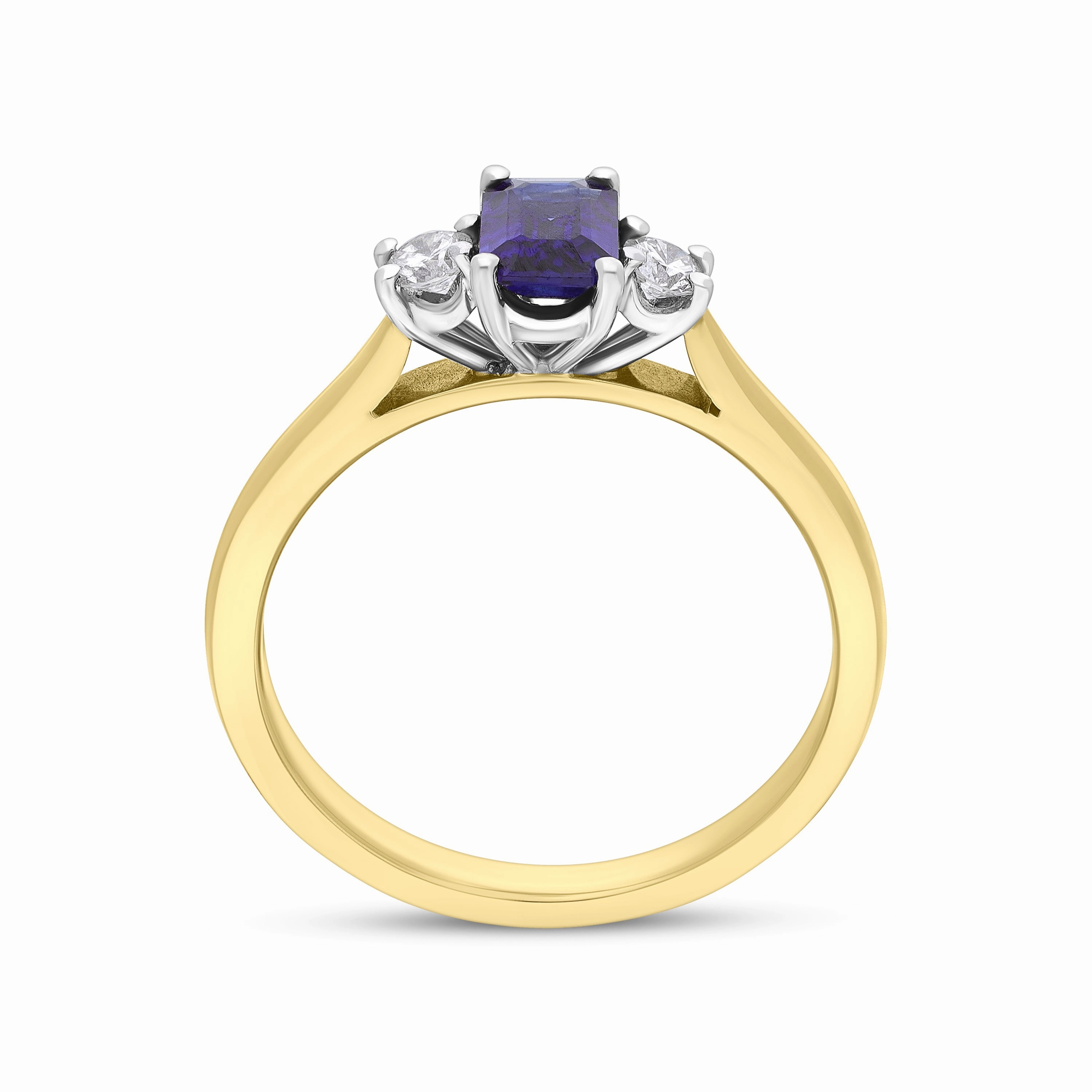 18ct Yellow Gold 0.61ct Sapphire 0.14ct Diamond 3 Stone Ring