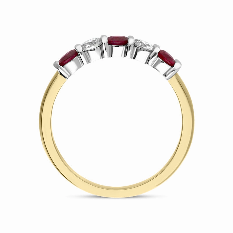 18ct Yellow Gold 0.62ct Ruby Diamond Half Eternity Ring