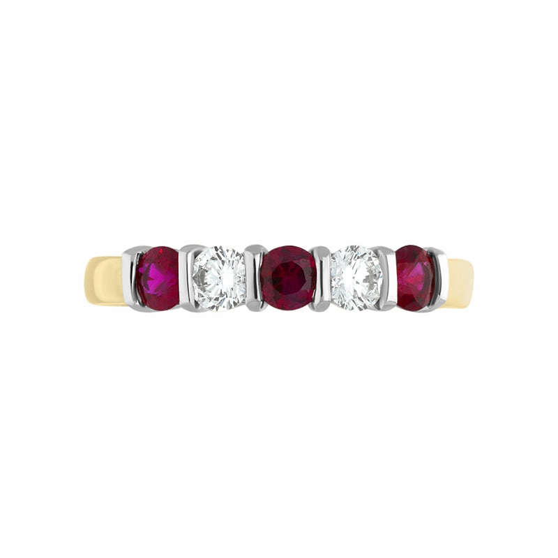 18ct Yellow Gold 0.62ct Ruby Diamond Half Eternity Ring