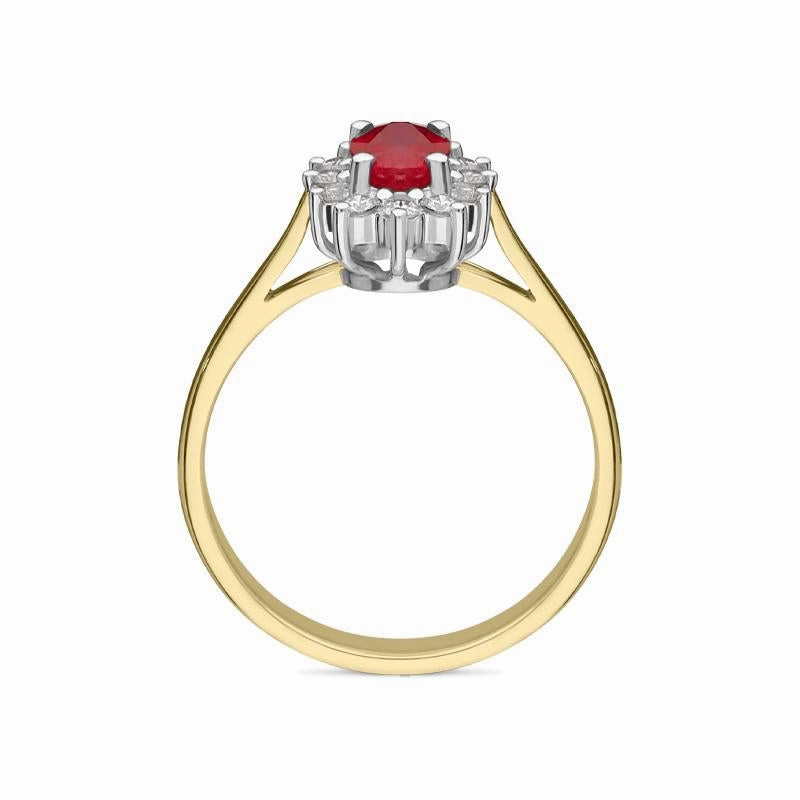 18ct Yellow Gold 0.63ct Ruby and Diamond Oval Cluster Ring