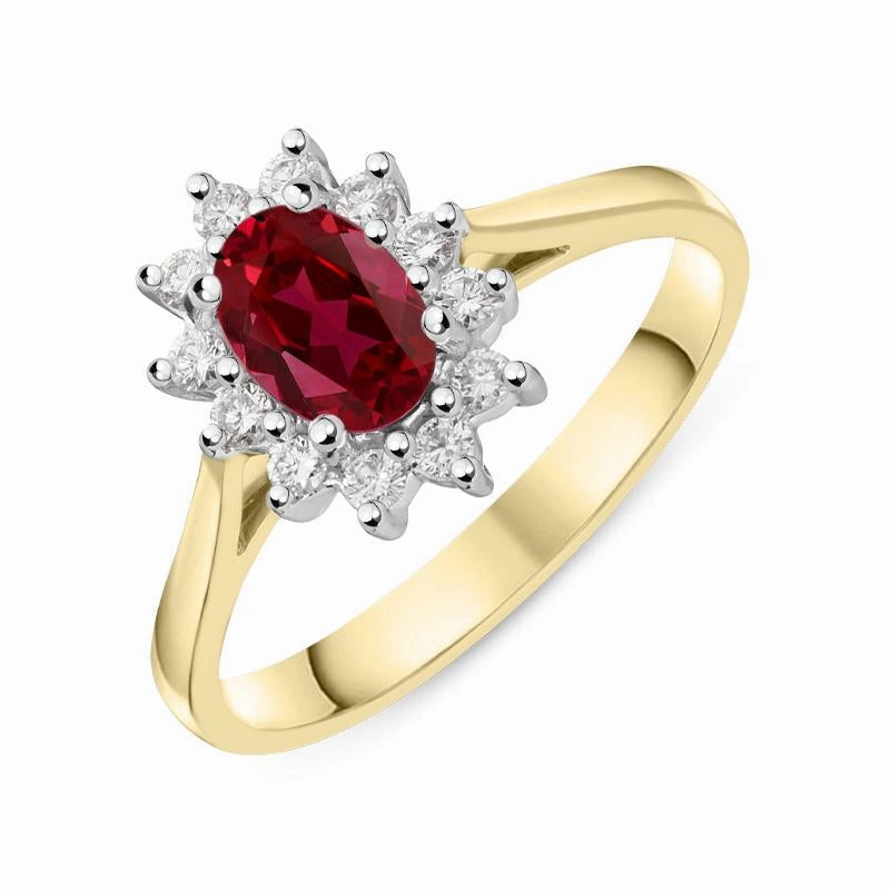18ct Yellow Gold 0.63ct Ruby and Diamond Oval Cluster Ring