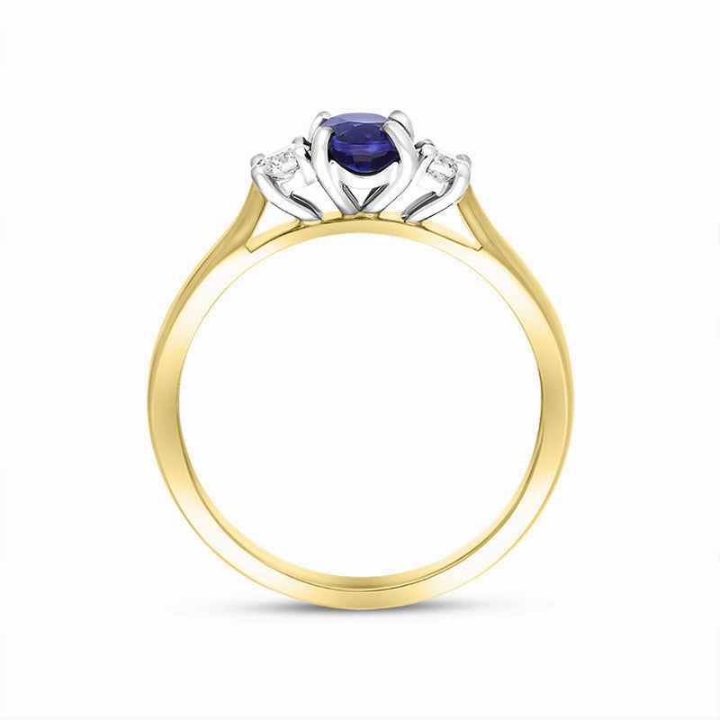 18ct Yellow Gold 0.64ct Sapphire Diamond Oval Cut Three Stone Ring