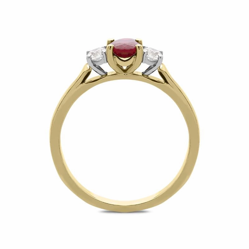 18ct Yellow Gold 0.65ct Ruby Diamond Trilogy Ring