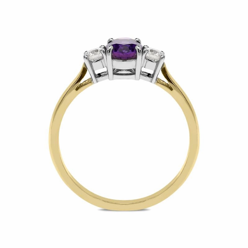 18ct Yellow Gold 0.66ct Amethyst Diamond Oval Trilogy Ring