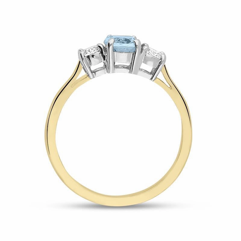 18ct Yellow Gold 0.67ct Aquamarine Diamond Trilogy Ring