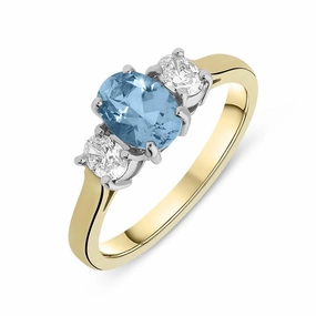 18ct Yellow Gold 0.67ct Aquamarine Diamond Trilogy Ring