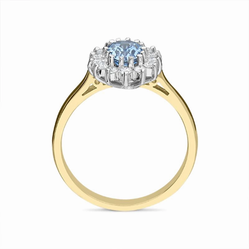 18ct Yellow Gold 0.70ct Aquamarine Diamond Cluster Ring