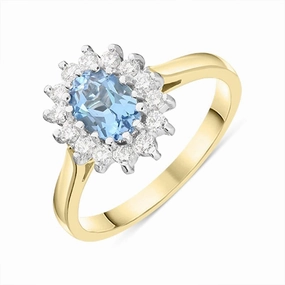 18ct Yellow Gold 0.70ct Aquamarine Diamond Cluster Ring