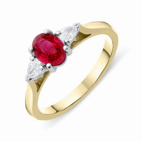 18ct Yellow Gold 0.70ct Ruby Diamond Trilogy Ring