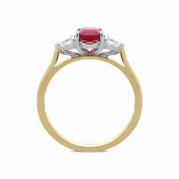 18ct Yellow Gold 0.70ct Ruby Diamond Trilogy Ring