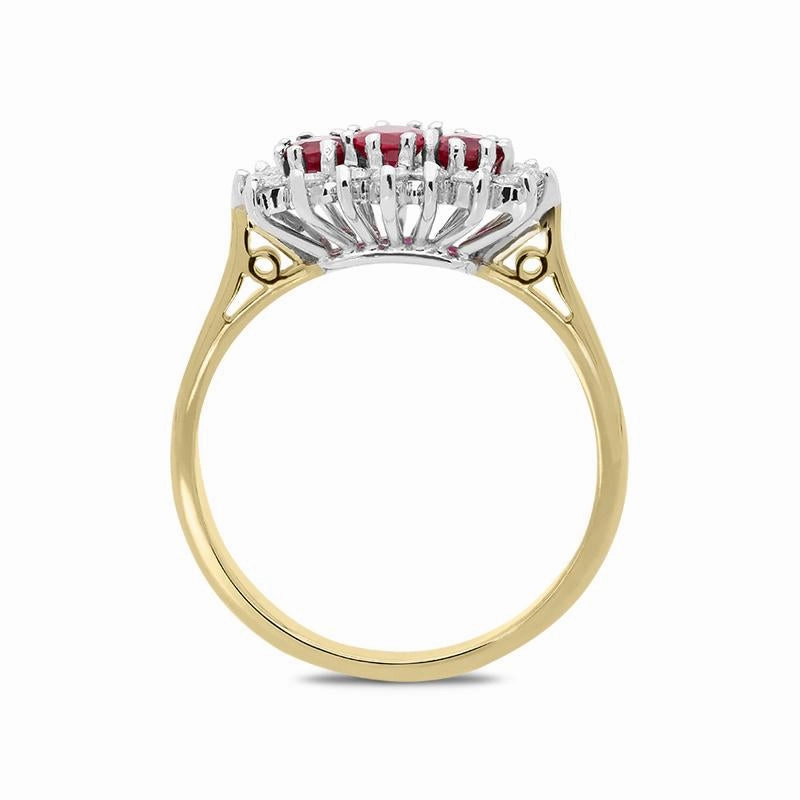 18ct Yellow Gold 0.73ct Ruby Diamond Vintage Cluster Ring