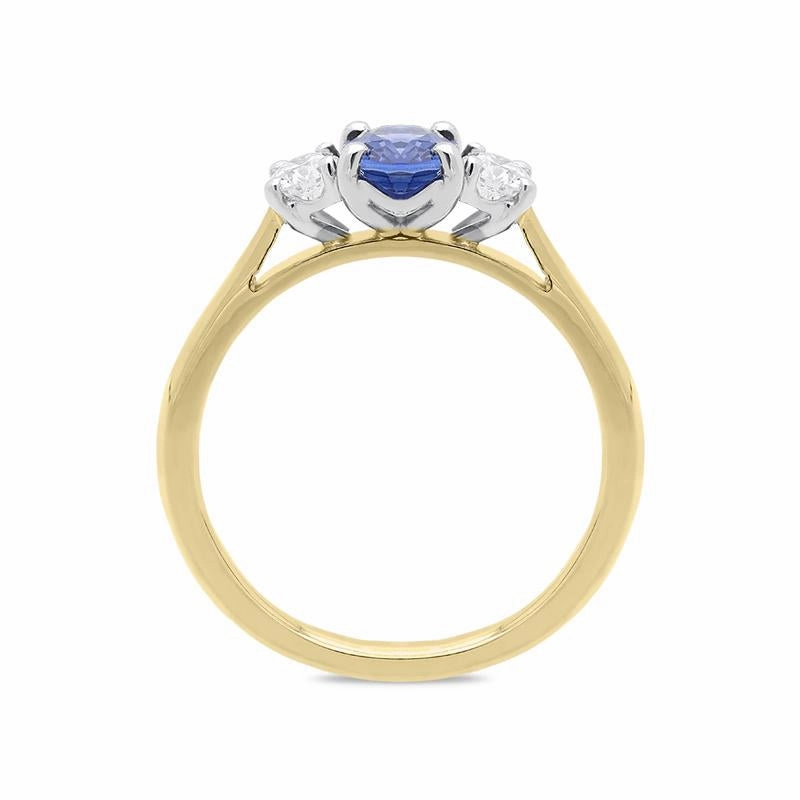 18ct Yellow Gold 0.73ct Sapphire Diamond Oval Cut Trilogy Ring