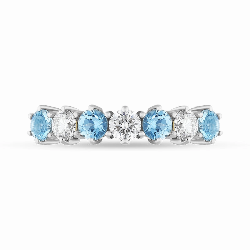 18ct Yellow Gold 0.75ct Aquamarine Diamond Half Eternity Ring