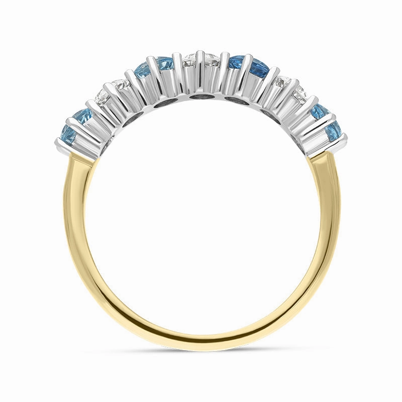 18ct Yellow Gold 0.75ct Aquamarine Diamond Half Eternity Ring
