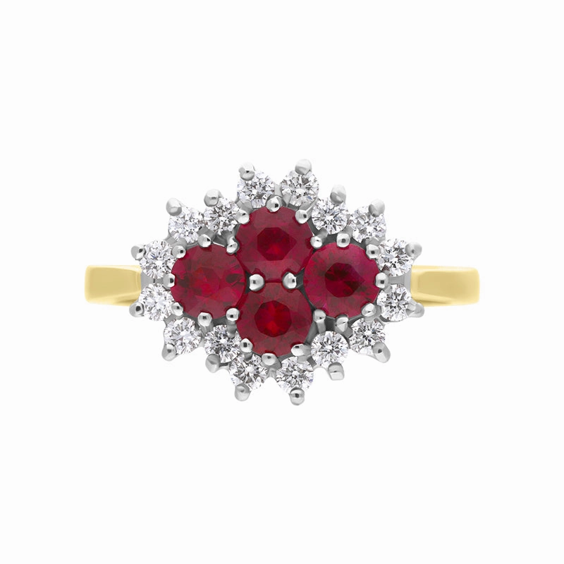 18ct Yellow Gold 0.85ct Ruby Diamond Cluster Ring