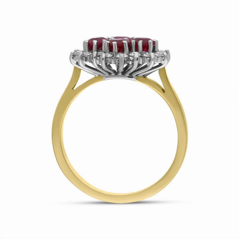 18ct Yellow Gold 0.85ct Ruby Diamond Cluster Ring