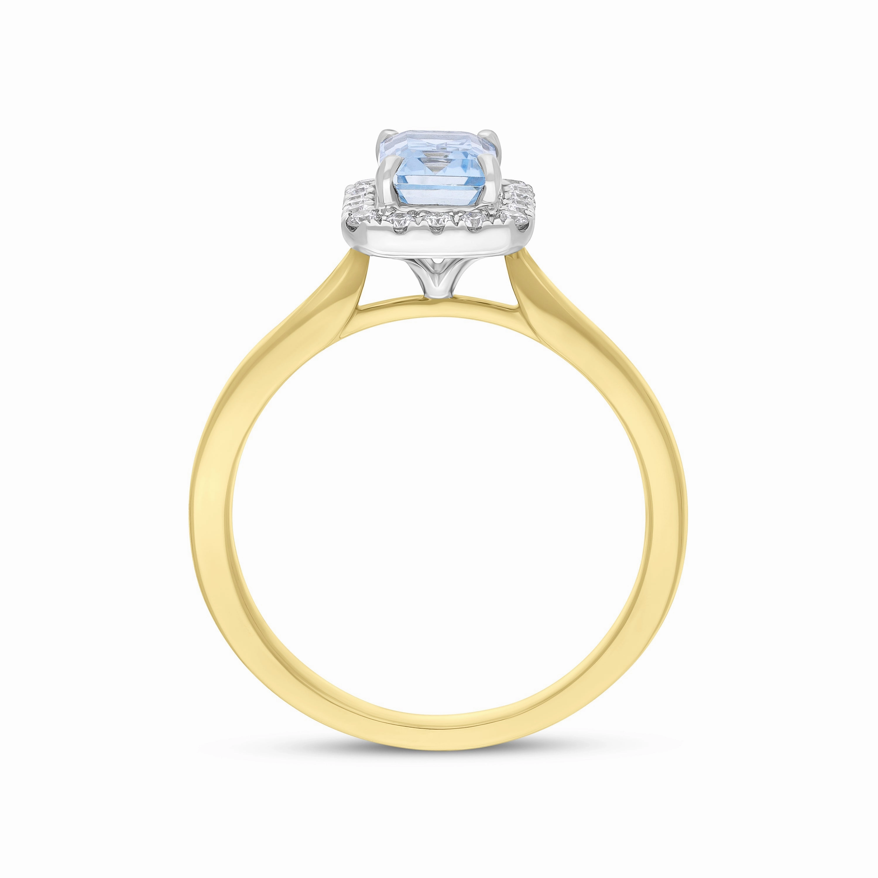 18ct Yellow Gold 0.86 Auquamarine 0.18 Diamond 18x1 Ecut Claw Centre Cluster Ring