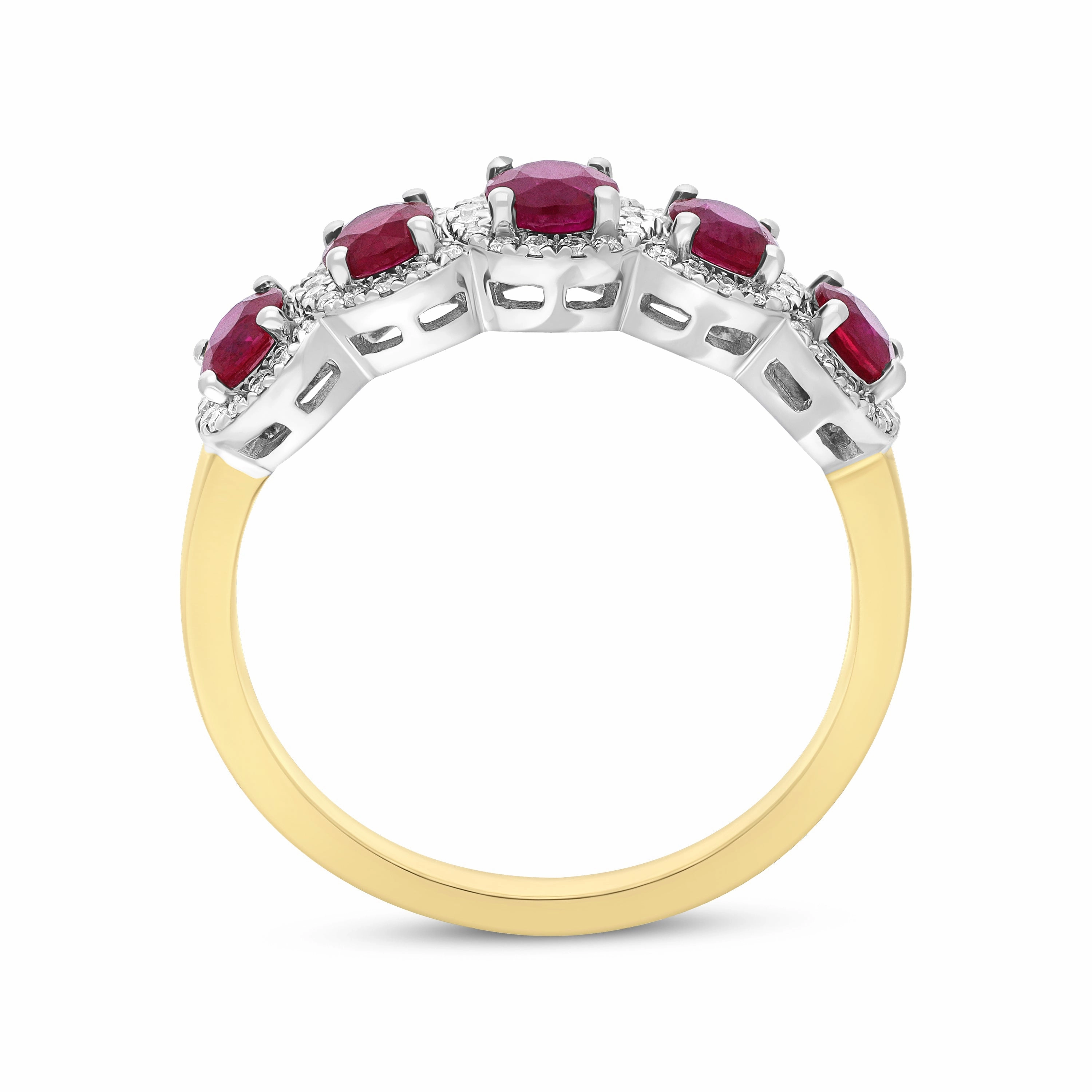 18ct Yellow Gold 0.88ct Ruby 0.15ct Diamond Cluster Ring