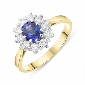 18ct Yellow Gold 0.90ct Sapphire Diamond Oval Cluster Ring