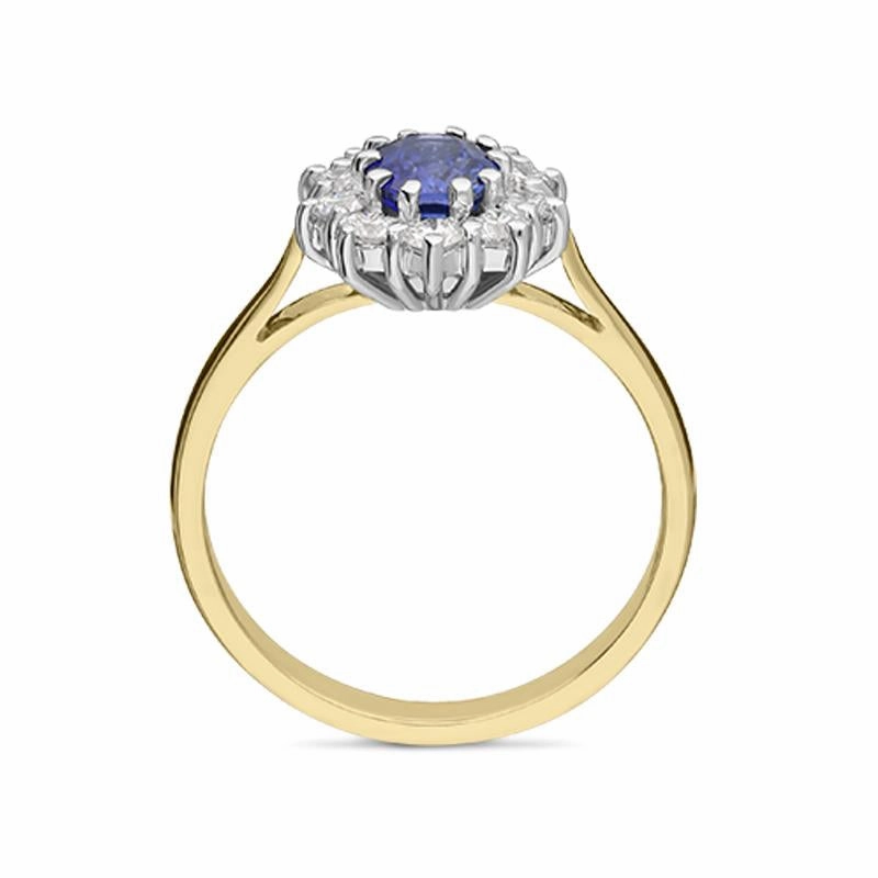 18ct Yellow Gold 0.90ct Sapphire Diamond Oval Cluster Ring
