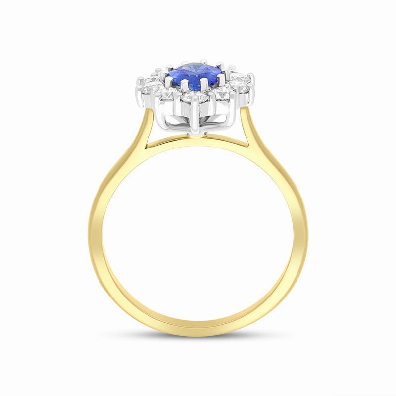 18ct Yellow Gold 0.92ct Sapphire 0.62ct Diamond Halo Ring