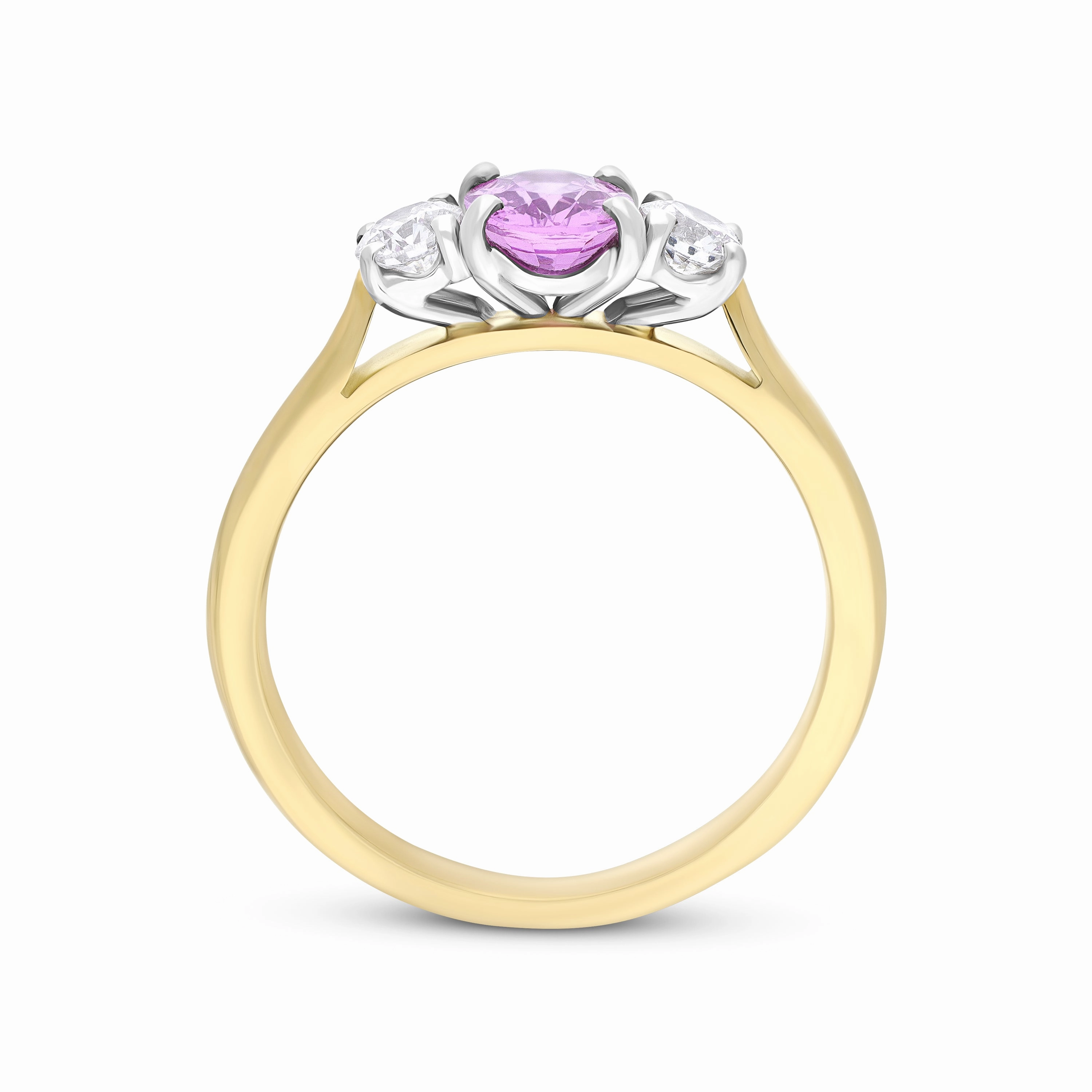 18ct Yellow Gold 0.93ct Pink Sapphire 0.33 Diamond Trilogy Ring