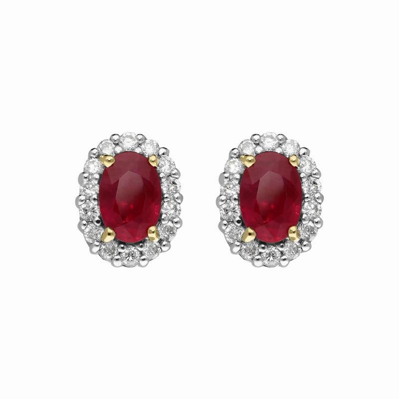 18ct Yellow Gold 0.95ct Ruby Diamond Oval Cluster Earrings