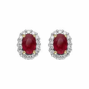 18ct Yellow Gold 0.95ct Ruby Diamond Oval Cluster Earrings