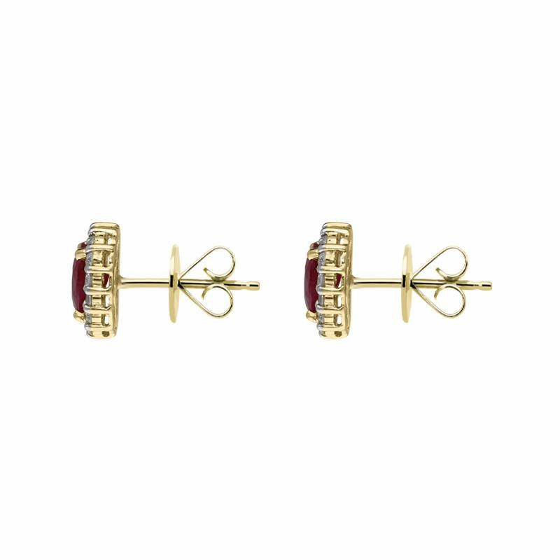 18ct Yellow Gold 0.95ct Ruby Diamond Oval Cluster Earrings
