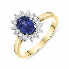 18ct Yellow Gold 0.96ct Sapphire Diamond Oval Cluster Ring