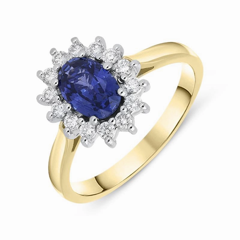 18ct Yellow Gold 0.96ct Sapphire Diamond Oval Cluster Ring