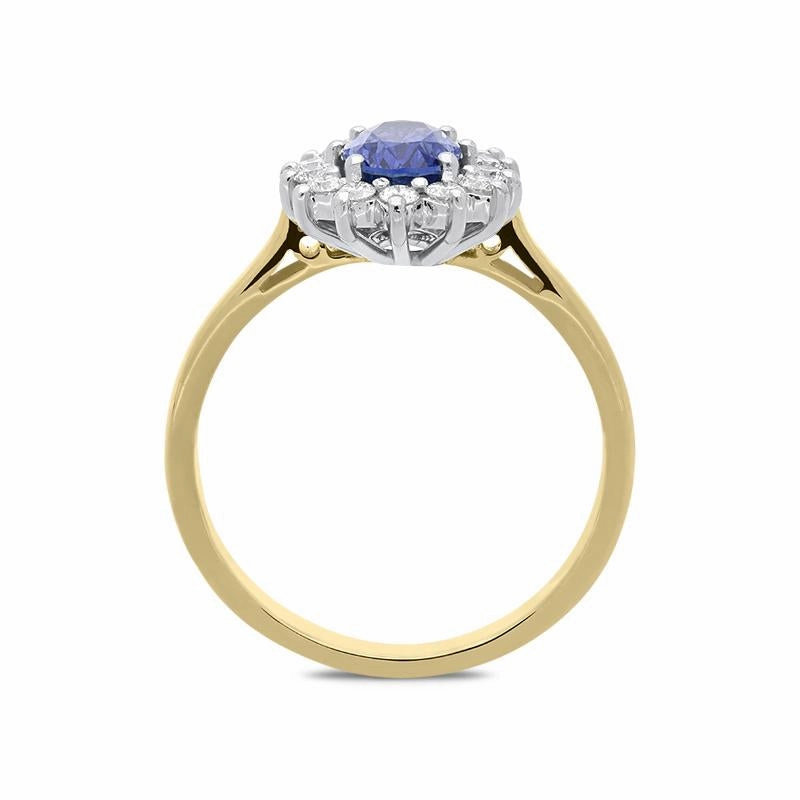 18ct Yellow Gold 0.96ct Sapphire Diamond Oval Cluster Ring