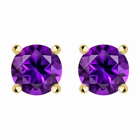 18ct Yellow Gold 18ct Amethyst Round Stud Earrings