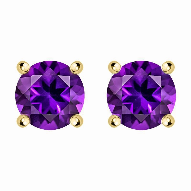 18ct Yellow Gold 18ct Amethyst Round Stud Earrings