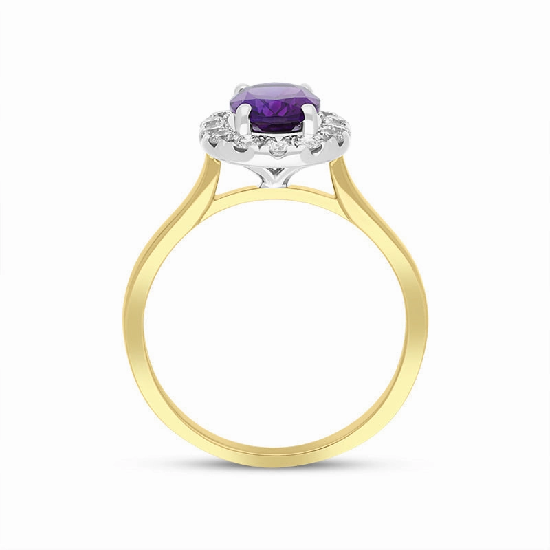 18ct Yellow Gold 1.10ct Amethyst Diamond Halo Ring