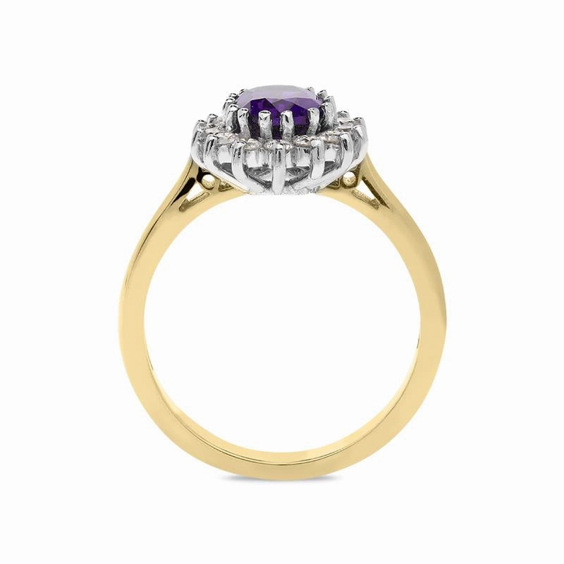 18ct Yellow Gold 1.12ct Amethyst Diamond Oval Cluster Ring