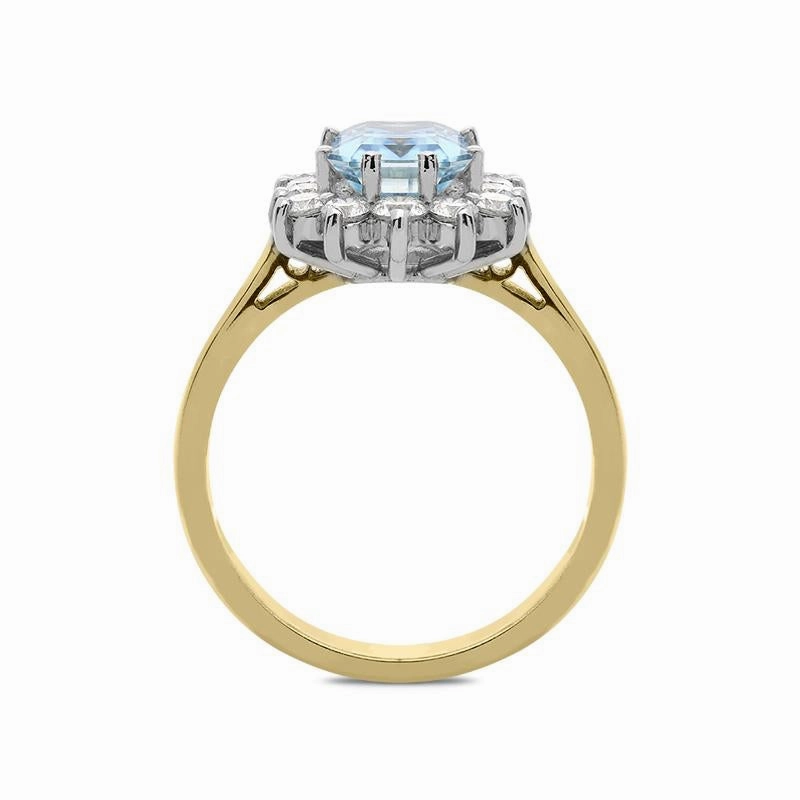 18ct Yellow Gold 1.34ct Aquamarine Diamond Cluster Ring