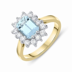 18ct Yellow Gold 1.34ct Aquamarine Diamond Cluster Ring