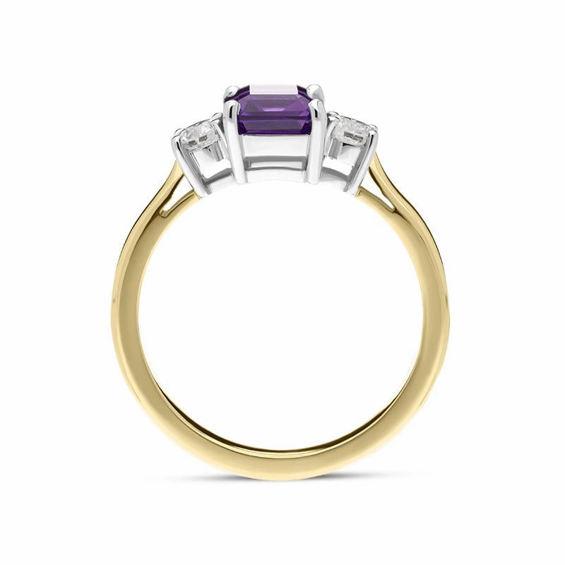 18ct Yellow Gold 1.39ct Amethyst 0.29ct Diamond Emerald Cut Ring