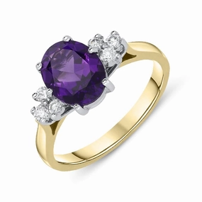 18ct Yellow Gold 1.54ct Amethyst Diamond Oval Cut Ring
