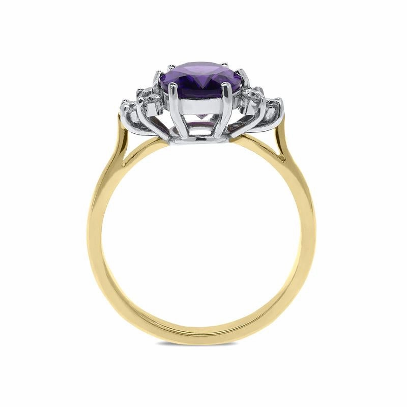 18ct Yellow Gold 1.54ct Amethyst Diamond Oval Cut Ring