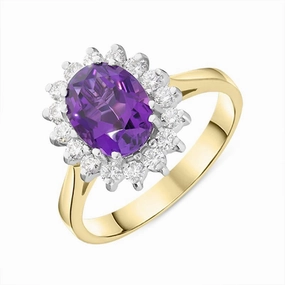 18ct Yellow Gold 1.90ct Amethyst Diamond Oval Cluster Ring