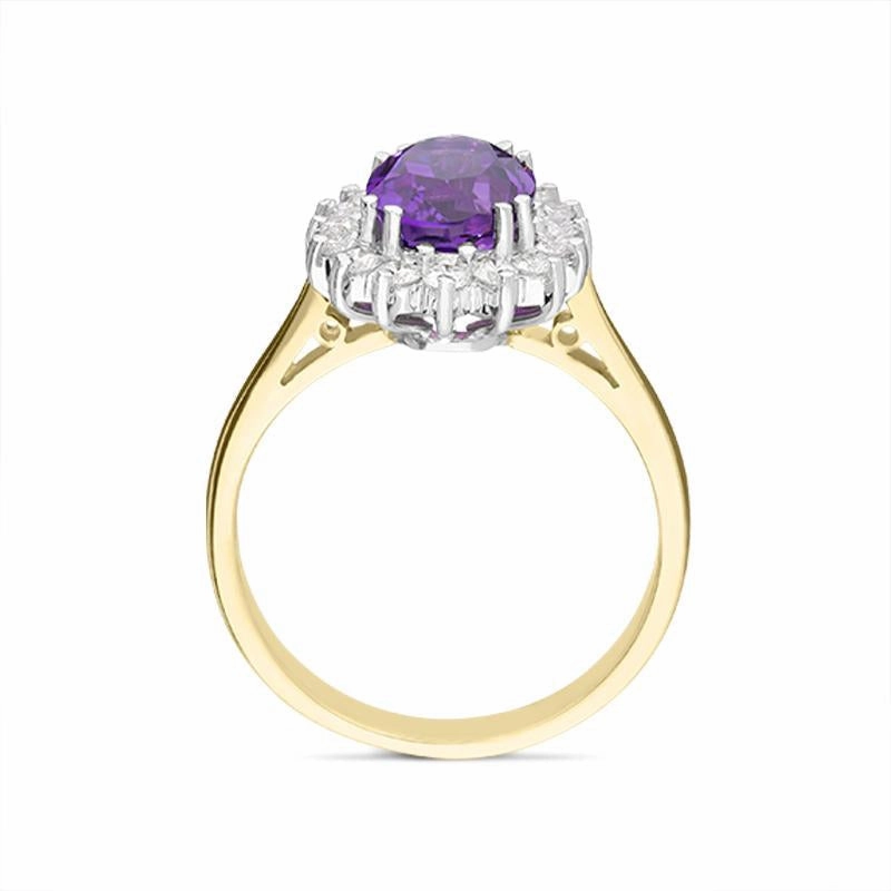 18ct Yellow Gold 1.90ct Amethyst Diamond Oval Cluster Ring