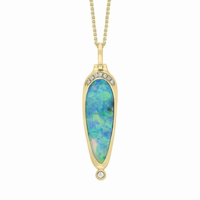 18ct Yellow Gold 4.65ct Opal & Diamond Boulder Necklace